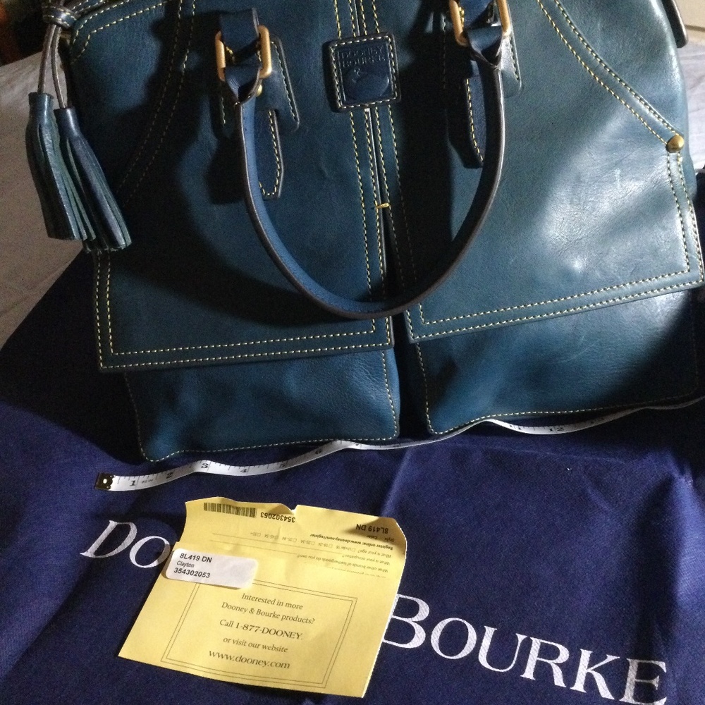 NWT Dooney & Bourke Florentine Clayton large leather satchel in Denim Blue